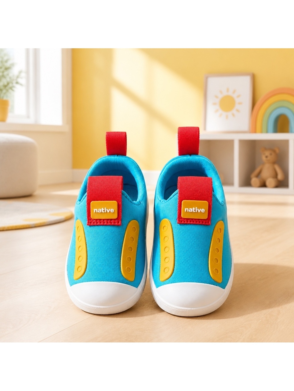 Native toddler shoes size 7 Jefferson Hero pacific blue shell white